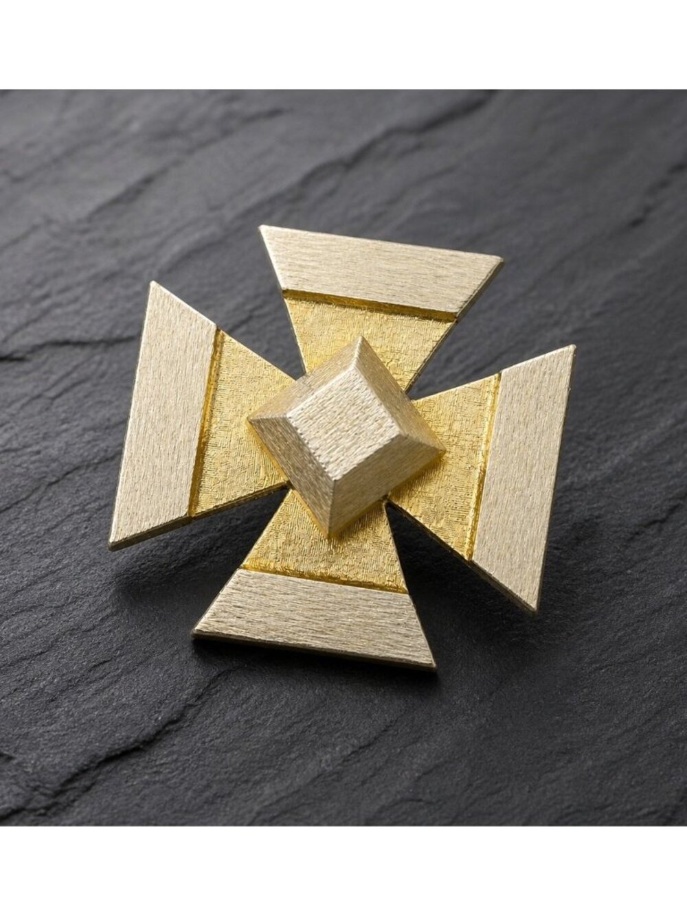 Vintage Accessocraft NYC Maltese Cross Brooch Pendant Gold Tone Modernist MOD